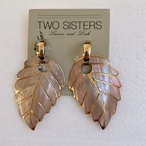 Vintage 1980’s Two Sisters Gold Lined Iridescent ShellLeaf Earrings